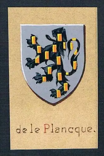 19. / 20. Jh. - de le Plancque Blason Aquarelle Wappen coat of arms Heraldik
