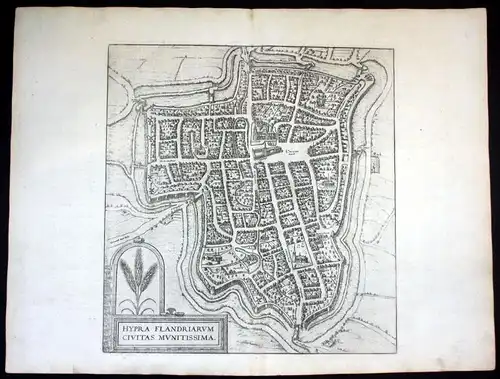 Hypra Flandriarum - Ypern Ieper Belgium Braun Hogenberg map Plan gravure engraving