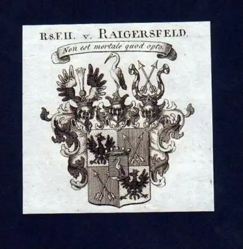 Reichs Freiherr v. Raigersfeld Kupferstich Wappen engraving Heraldik crest