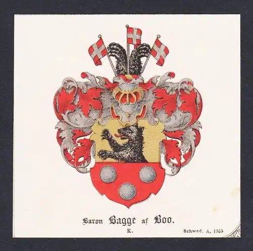 . von Bagge Boo Wappen Heraldik coat of arms heraldry Litho