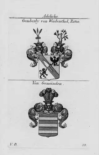 Gemberly Weidenthal Gemünden Wappen Adel coat of arms heraldry Kupferstich