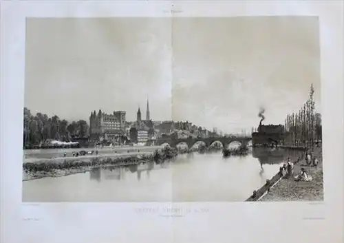 Pau Chateau Panorama Original Lithographie lithograph