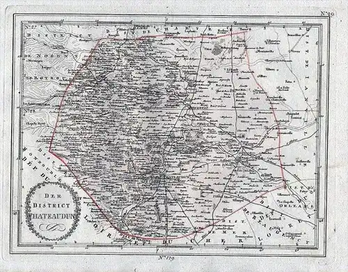 Der District Chateaudun. Nro. 729 - Chateaudun Bonneval Brou Eure-et-Loire Karte gravure Kupferstich carte