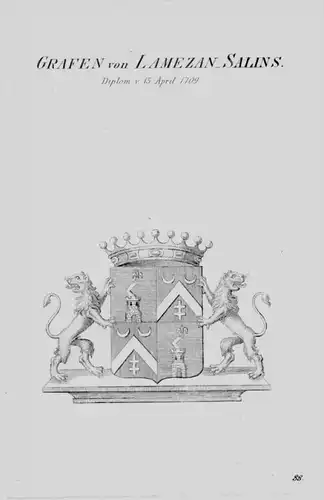 Lamezan Salins Wappen Adel coat of arms heraldry Heraldik Kupferstich