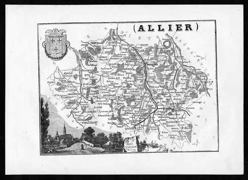 Allier - Gannat Moulins Frankreich France Departement Karte map Holzstich