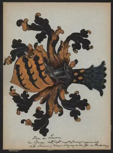 Herren von Landau Wappen Genealogie genealogy painting Original Aquarell
