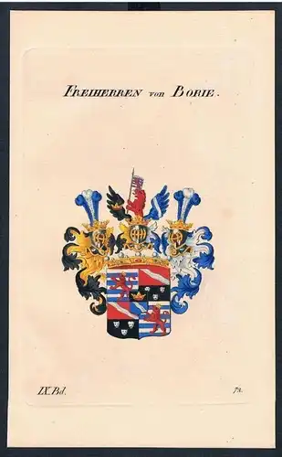Freiherren von Borie Wappen Kupferstich Genealogie Heraldik coat of arms