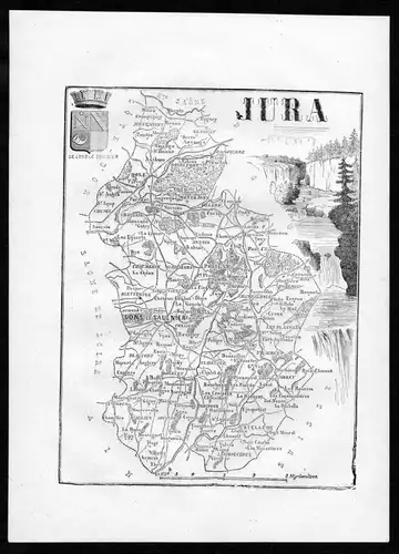 Jura - Lons le Saulnier Frankreich France Departement Karte map Holzstich