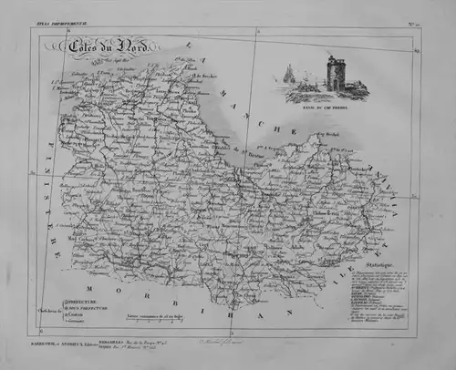 Departement Coles du Nord carte gravure Kupferstich Karte map France
