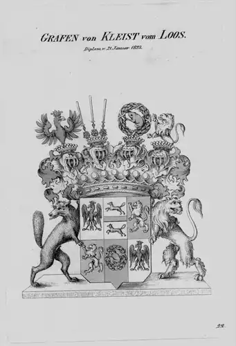 Kleist Loos Wappen Adel coat of arms heraldry Heraldik crest Kupferstich