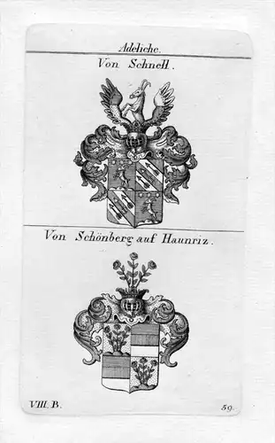 Schnell / Schönberg Haunriz - Wappen Adel coat of arms heraldry Heraldik Kupferstich