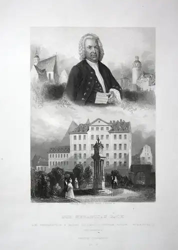 Joh. Sebastian Bach - Johann Sebastian Bach composer Komponist Portrait Stahlstich steel engraving antique pri