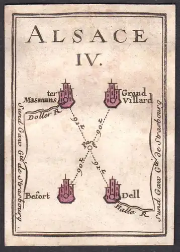 Alsace IV. - Elsass Frankreich France Masevaux Grandvillars Beaufort Delle Original 18th century playing card