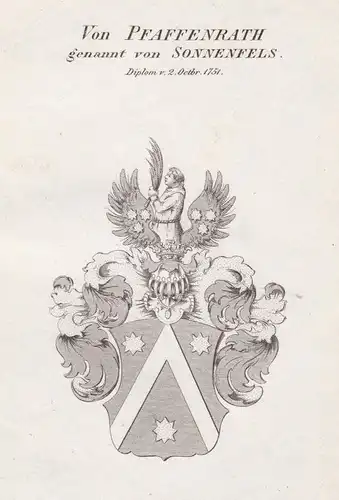Von Pfaffenrath genannt von Sonnenfels. Diplom v. 2 Octbr. 1751 - Pfaffenrath von Sonnenfels Wappen Adel coat