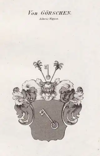 Von Görschen. Aelteres Wappen - Görschen Sachsen-Anhalt Wappen Adel coat of arms heraldry Heraldik Kupferstich