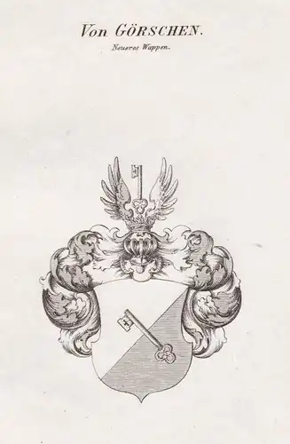 Von Görschen. Neueres Wappen - Görschen Sachsen-Anhalt Wappen Adel coat of arms heraldry Heraldik Kupferstich