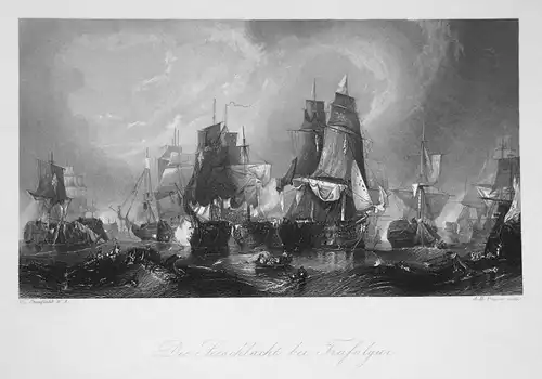 Die Seeschlacht bei Trafalgar - Trafalgar Spanien Espana Schlacht battle Schiffe Seefahrt Ansicht view Stahlst