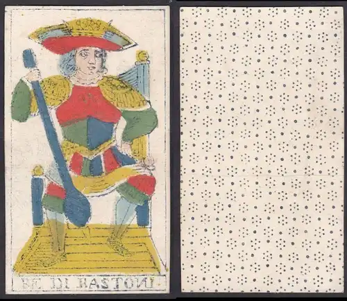 Be di Bastoni - Original 18th century playing card / carte a jouer / Spielkarte - Tarot