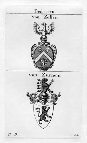 Zoller Zurhein - Wappen Adel coat of arms heraldry Heraldik Kupferstich