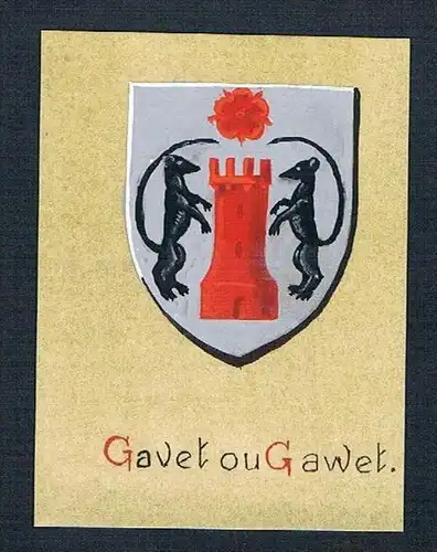19. / 20. Jh. - Gavet ou Gawet Blason Aquarelle Wappen coat of arms Heraldik