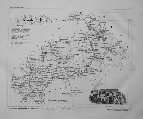 Departement Gantes Alpes carte gravure Kupferstich Karte map France