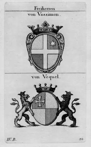 Vassimon Vequel Wappen Adel coat of arms heraldry Heraldik Kupferstich