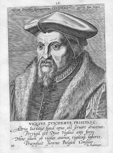 Viglius Zuichemus (1507 - 1577)  Jurist Holland Kupferstich Portrait gravure engraving