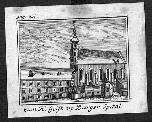 Wien Vienna Bürgerspital Heilig-Geist-Kirche Original Kupferstich