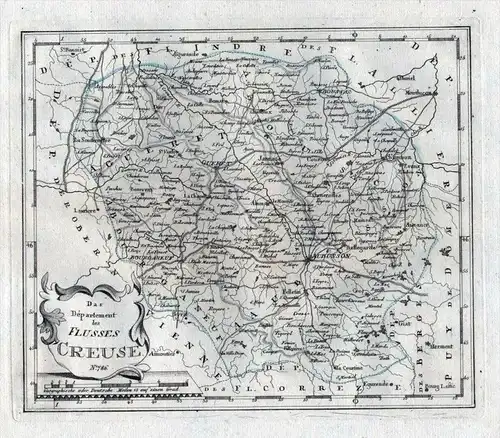 Das Department des Flusses Creuse. Nro. 786 - Creuse Gueret Gouzon Boussac Karte Reilly carte gravure France m