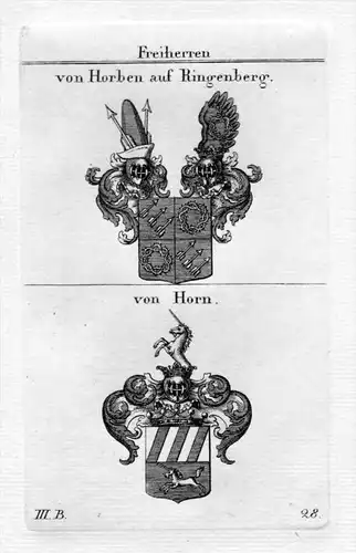 Horben Ringenberg / von Horn / Bayern - Wappen coat of arms Heraldik heraldry Kupferstich