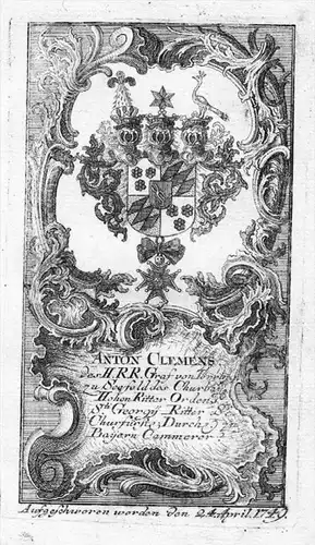 Anton Clemens v. Toerring-Seefeld Wappen Kupfer