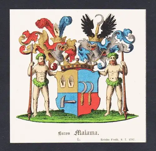 . von Malama Wappen Heraldik coat of arms heraldry Lithographie