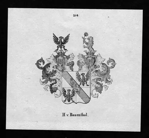 von Rosenthal Wappen Adel coat of arms heraldry Heraldik Lithographie