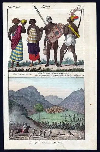 - Bambara Felatah people costumes Africa handcolored litho