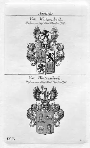 Weitzenbeck - Wappen Adel coat of arms heraldry Heraldik Kupferstich