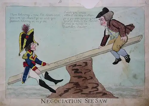 Negociation See Saw. - Napoleon John Bull caricature Karikatur Great Britain UK Großbritannien England Peace o