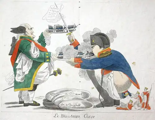 Le Minotaure Corse - Napoleon Bonaparte Cambacéres caricature Karikatur cartoon Satire etching Radierung
