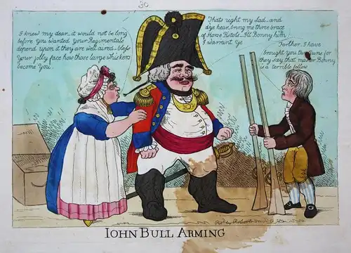 John Bull arming - John Bull aiming England Großbritannien UK caricature Karikatur cartoon satire etching Radi