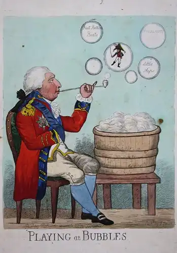 Playing at Bubbles - King George III soap bubbles Napoleon Bonaparte England UK Großbritannien caricature Kari