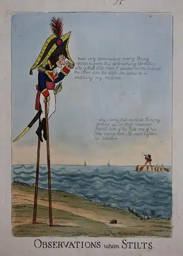 Observations upon stilts - Napoleon Bonaparte on stilts Stelzen spy-glass John Bull England UK Großbritannien