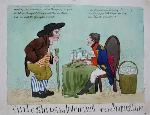 Little !!ships!! or John Bull very inquisitive- John Bull Napoleon model ships Schiffe caricature Karikatur ca
