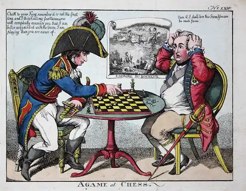 A game at chess - Napoleon Bonaparte Cornwallis playing chess Schach caricature Karikatur cartoon Satire etchi