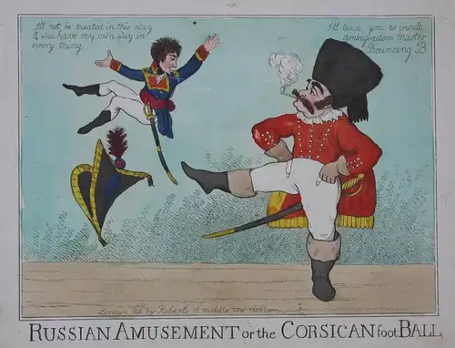 Russian amusement or the Corsican football- Russian Cossack Napoleon caricature Karikatur cartoon satire etchi