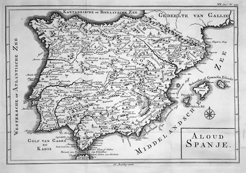 Aloud Spanje - Spanien Spain Espana Karte map Kupferstich copper engraving antique print