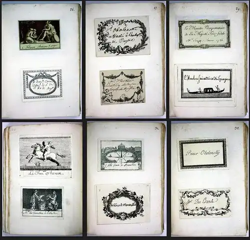 Album with visiting-cards from the 1780s. / Album mit Visitenkarten aus dem 18. Jahrhundert.