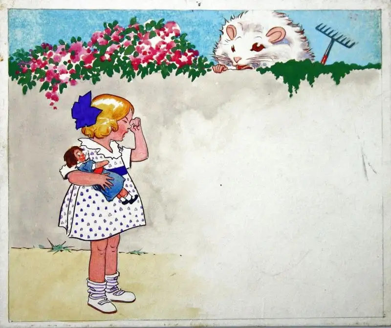 Complete set of 15 watercolor and ink drawings for ?The Woolly-Cuddle helps the lost little girl.? 1