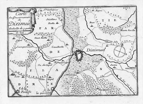 Carte du Gouvernement de Diximud - Diksmuide Vlaanderen Flandre Flanders Flanders carte map Karte gravure esta