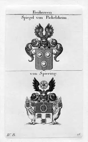 Spiegel Pickelsheim - Spiering - Wappen coat of arms Heraldik heraldry Kupferstich