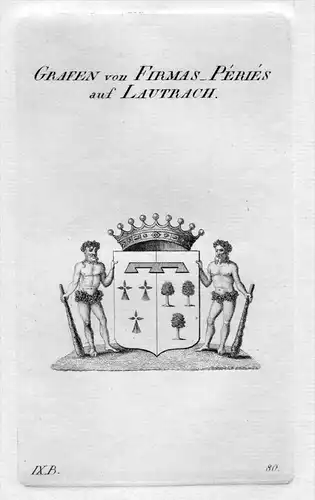 Firmas-Peries / Lautrach - Wappen Adel coat of arms heraldry Heraldik Kupferstich