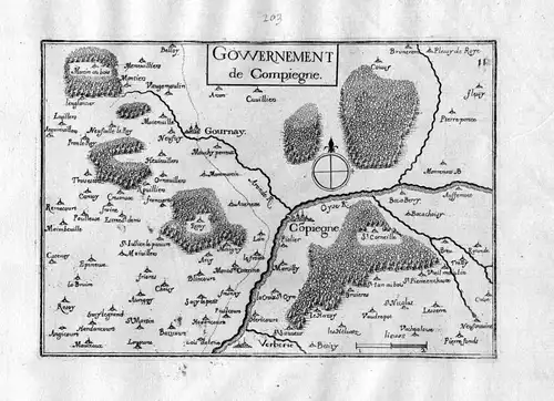 Gowernement de Compiegne - Compiegne Oisne  Hauts-de-France Frankreich France gravure carte Kupferstich